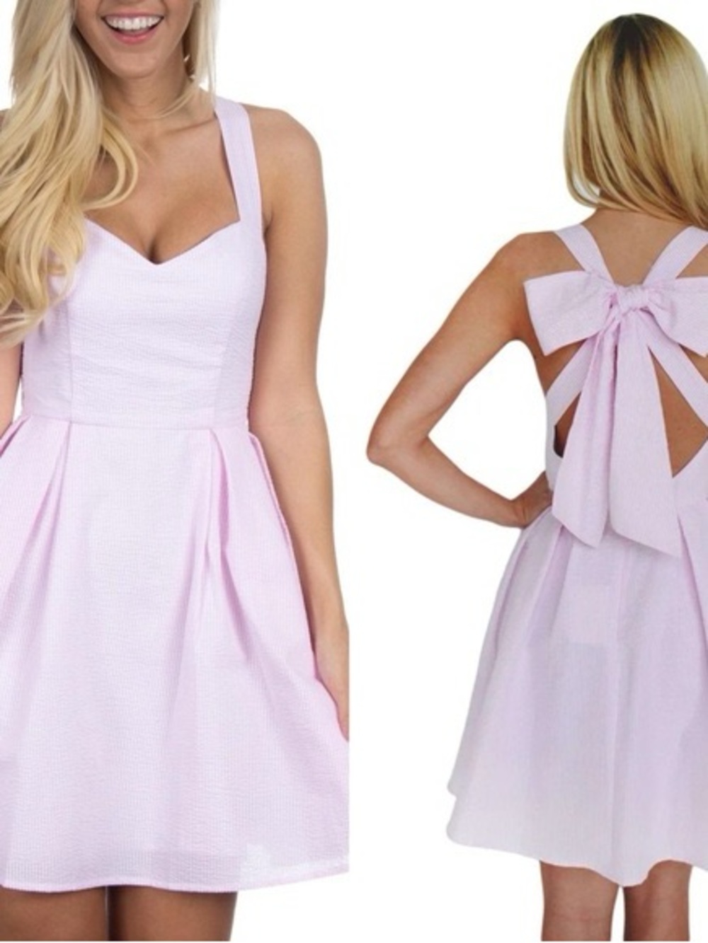 Lauren James Pale Pink dress Fit & Flare Mini Dress with bow